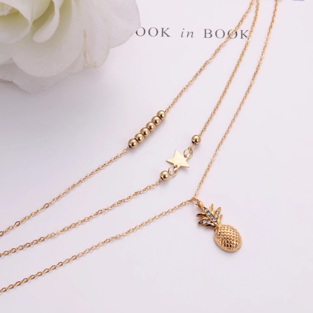 ⚜️[𝟯/$𝟮𝟴]⚜️3 Layered Pineapple Star Anklet NEW - Picture 4 of 10